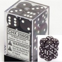 Noppasetti: Chessex Opaque 16mm D6 Black/White (12)