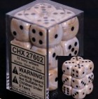 Dice Set: Chessex Marbled D6 Ivory with Black (12)