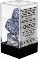 Noppasetti: Chessex Nebula  Polyhedral Black w/White (7)