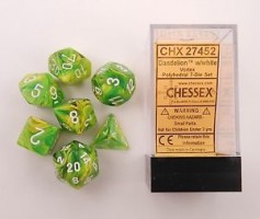 Noppasetti: Chessex Vortex  Polyhedral Dandelion/white (7)