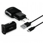 Puro: Wall + Car Charger 5W k/MicroUSB kaapeli (musta)