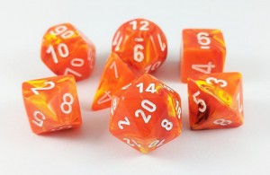 Noppasetti: Chessex Solar w/White Polyhedral Dice Set (7)