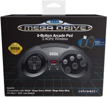 Retro-bit: Sega Mega Drive 8-button Wireless Arcade pad (Black)