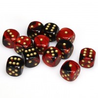 Noppasetti: Chessex Gemini - 16mm D6 Black-Red w/gold (12)