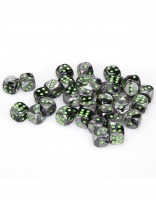 Noppasetti: Chessex Gemini - 12mm D6 Black-Grey w/green (36)