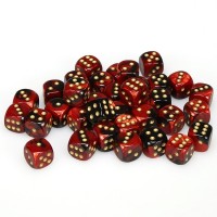 Noppasetti: Chessex Gemini - 12mm D6 Black-Red w/gold (36)