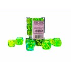 Noppasetti: Chessex Translucent Gemini  16mm D6 Green-Teal/Yellow (12)