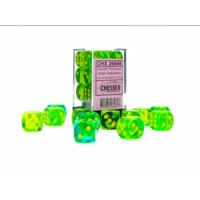 Noppasetti: Chessex Translucent Gemini  16mm D6 Green-Teal/Yellow (12)