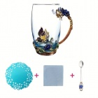 Giftset: Blue Flowers (Glass Teacup, Spoon ja Coaster)