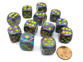 Noppasetti: Chessex Festive - 16mm D6 Mosaic/Yellow (12)