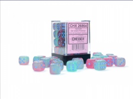 Noppasetti: Chessex Gemini - 12mm D6 Gel Green-Pink/Blue (36)