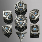 Noppasetti: Hymgho - Ancient Silver w/Blue Gems Dragon Eye Dice Set (7)