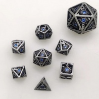 Noppasetti: Hymgho - Dragons Eye Dice Set Ancient Silver W/Blue Gems 10mm (7)