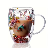 Muki: Double Layer Glass Mug With Flowers (350ml)